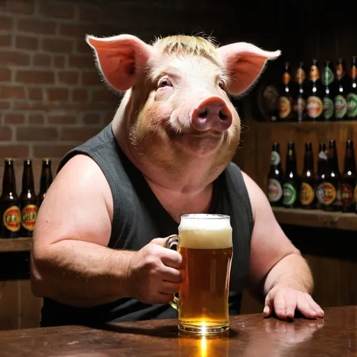 Prompt: man beer pig