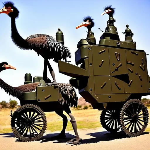 Prompt: ostrich war machine