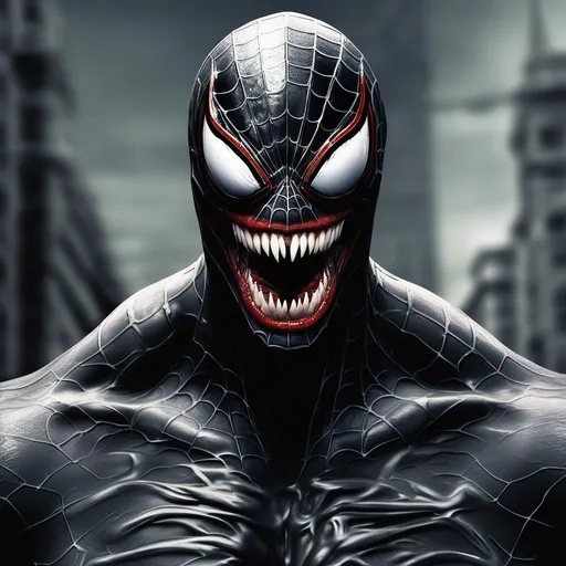Prompt: Face portrait of ("Venom from Venom movie", "Spiderman from Spiderman 3 movie").blend(1.8, 1), horror church walking on the walls.