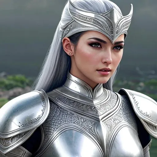 Prompt: Hyper realistic fantasy beautiful women with detailed silver armor white cape 8k