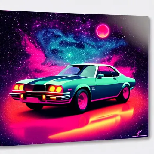 Prompt: retro car scene, miami, retrowave, neon, synthwave, vaporwave, highly detailed, galaxy sky, cosmos