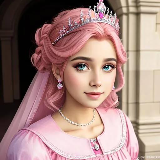 Prompt:  princess wearing pink, facial closeup