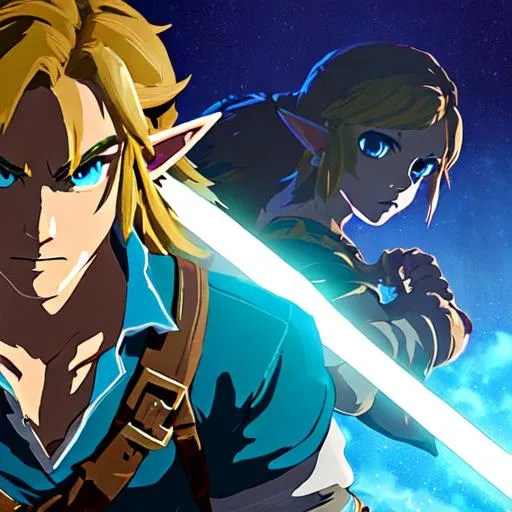 Prompt: Zelda breath of the wild in a shadowy dark room with a ring of fire with a Tall ethereal darkly inhumanly beautiful humanoid angelic creature with black wings attacking link while link is holding a sword