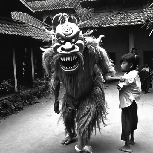 Prompt: Hairy and scary Barong from Indonesian mythology
Stealing children from their family before dusk
Real photos
Circa 1967