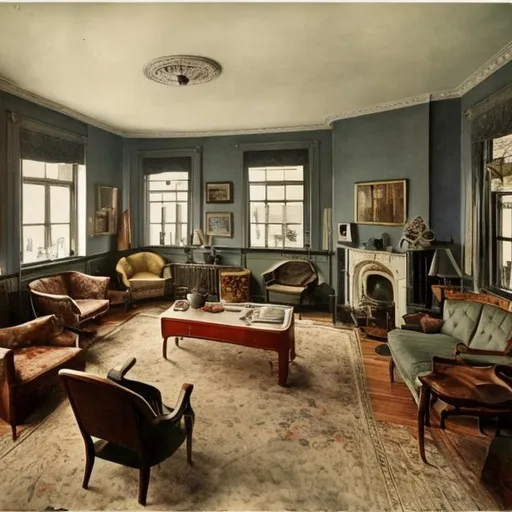 Prompt: 1920s living room colourized