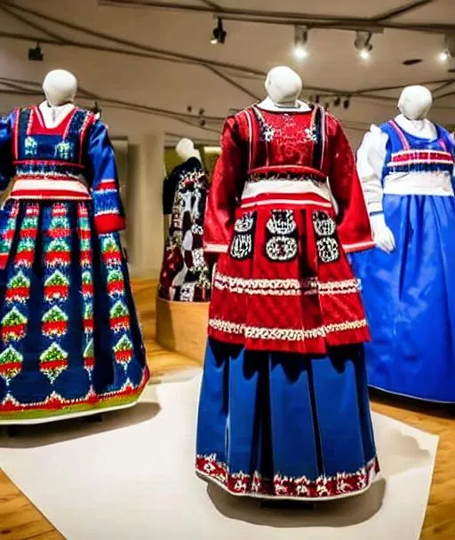 Prompt: photo of a traditional SAMI wedding dress museum display 