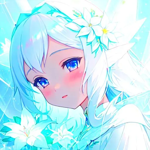 Prompt: White prism, cosmic,etherial, fairy, goddess of light , white flowers in her hair, facial closeup