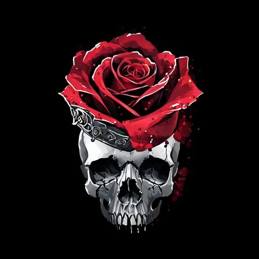 Prompt: skull with rose for top of skull crowned with a crown made of text that reads "opposites attract"