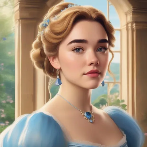Prompt: florence pugh as cinderella in a studio ghibli film arted in the traditional ghibli style