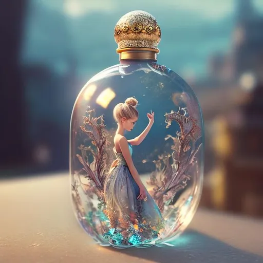 Prompt: Dream, girl in a bottle, hyper-realistic look,  trending on artstation, sharp focus, studio photo, intricate details, highly detailed, masterpiece 