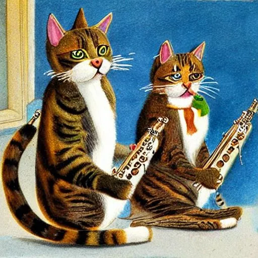 Cats playing Flutes OpenArt