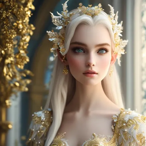 Prompt: beautiful photograph of most beautiful fictional, elf, goodnes, angelic, White and golden, extremely, detailed environment, detailed blur background, intricate, detailed skin, natural colors , professionally color graded, photorealism, 8k, moody lighting.