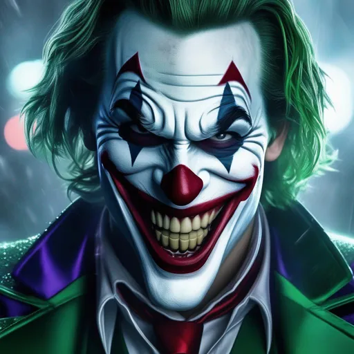 Prompt: Best Quality, hyper detailed, hyper artistic, hyper futuristic, hyper realistic, hyper unique, hyper unseen of too colored laughing Joker ((Bill Skarsgård)), spooky, halloween, scary, fantasy, mystical, mist, scary, fantasy, featured on artstation, 8k