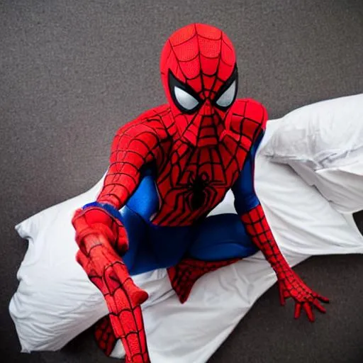 Prompt: spider man in bed