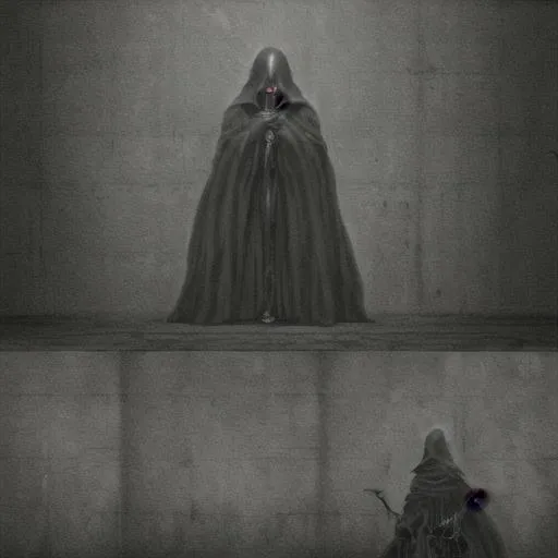 Prompt: Grim Reaper in A dark room with a large colored in the style of Berserk, by Kentaro Miura hyper realistic background