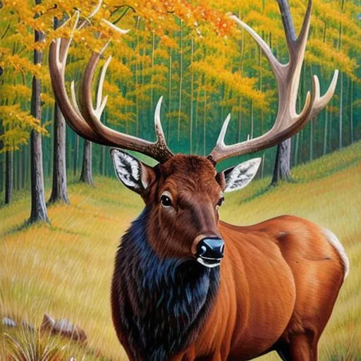 Prompt: western style painting of an elk