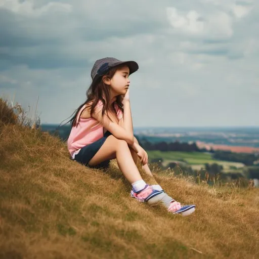 Prompt: Girl sitting on the Hill

