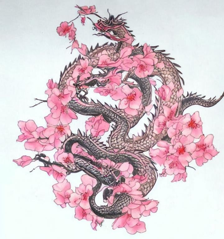 Japanese Dragon Tattoo Lotuschrysanthemumpeony Cherry Flowerhand Stock  Vector (Royalty Free) 710535787 | Shutterstock