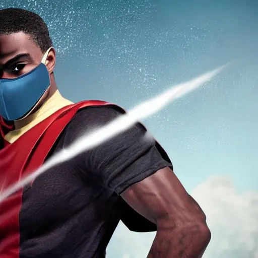 Prompt: black guy superhero with wind powers with a mask super realistic
