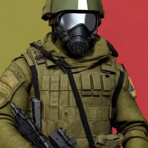 Prompt: enhance, 4k, armored soldier wearing russian gear and a closed gasmask