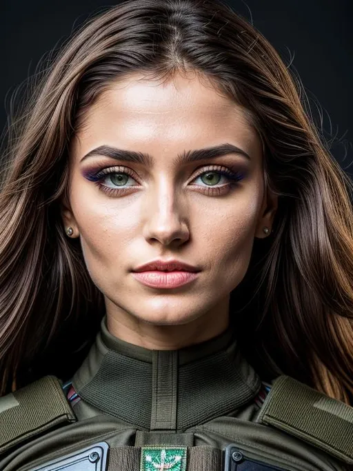 Prompt: Create the Republic of Abkhazia as a very beautiful, anatomically correct, human being of Western Caucasus people type: eyes {detailed human iris, lens, pupils, orbits and eyeballs}, perfect body, clean face, nose, head and limbs, wearing military style, fantastic background, UHD, Octane HDR, 256K.