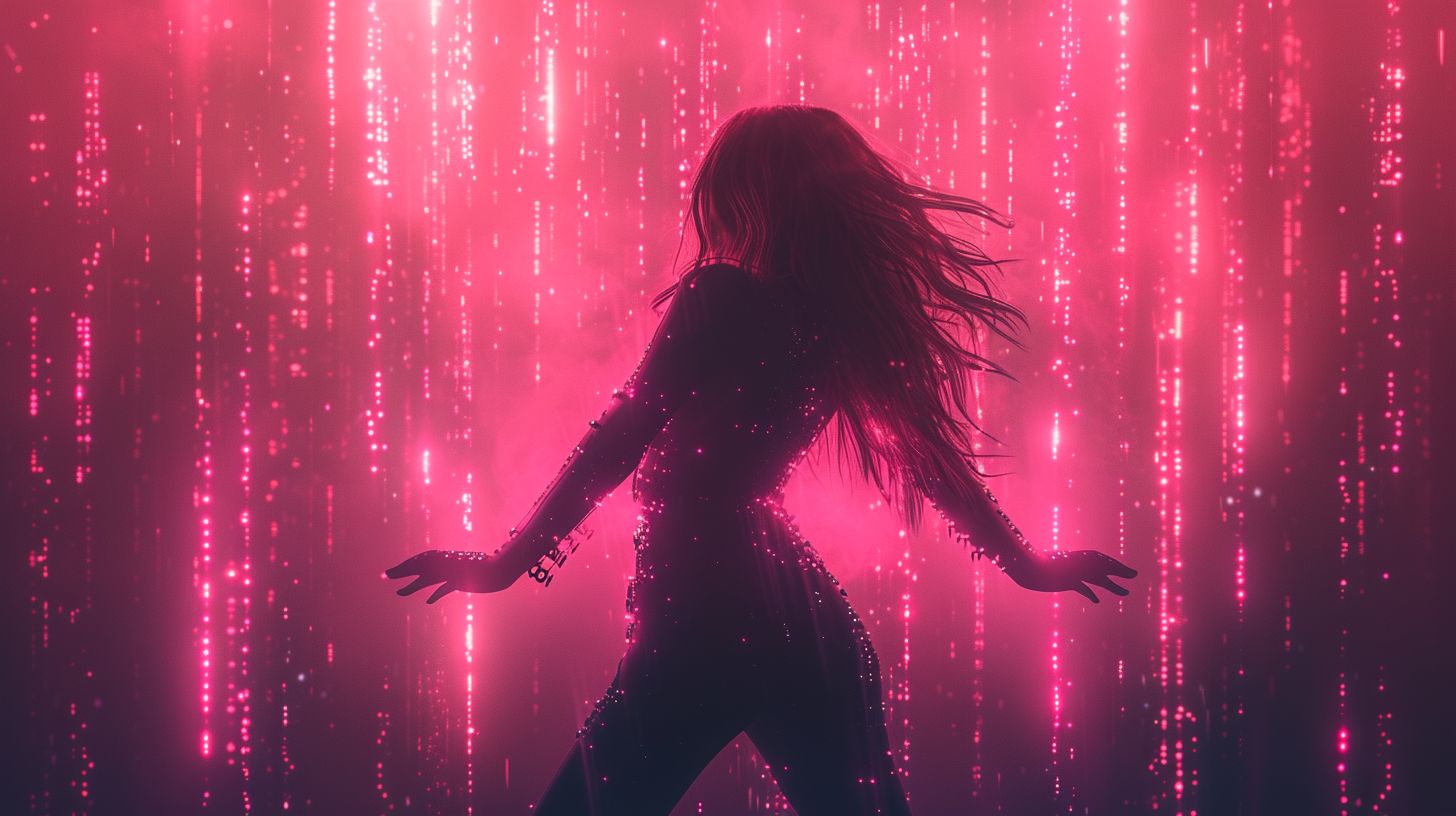 Prompt: vector ascii girl dancing, background scrolling ascii art