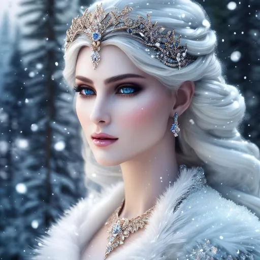 Prompt: create photograph of most beautiful fictional female winter princes, extremely detailed face, extremely detailed environment, extremely detailed background, intricate, extremely detailed skin, natural colors , professionally color graded, photorealism, 8k, realistic, moody lighting, ambience