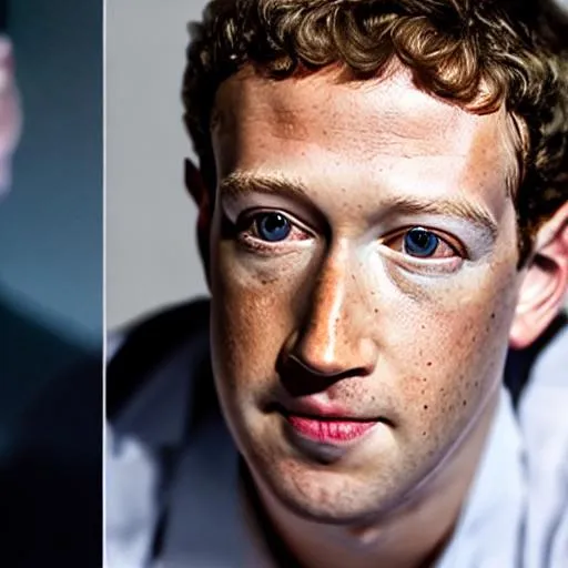 Prompt: Photo Realistic 70mm portrait of (Mark Zuckerberg) making the most anxious face expression possible, unsettling, uncomfortable, studio lighting, big eyes, detailed eyes, anxiety, evil, bizarre, meth, crackhead, intoxicated, anorexic, unhealthy