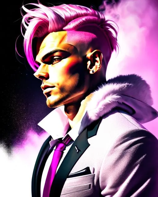 Prompt: full body atompunk white man with flying hyperdetailed  long white/pink hair and with cute face , beautiful hyperdetailed gloss lips, 
apocalyptic background , perfect composition, hyperrealistic, photorealism, super detailed, 8k, high quality, trending art, sharp focus, studio lighting, intricate details, hyperdetailed photography 