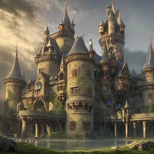 Prompt: Big and beautiful castle in the forest fantasy realistic