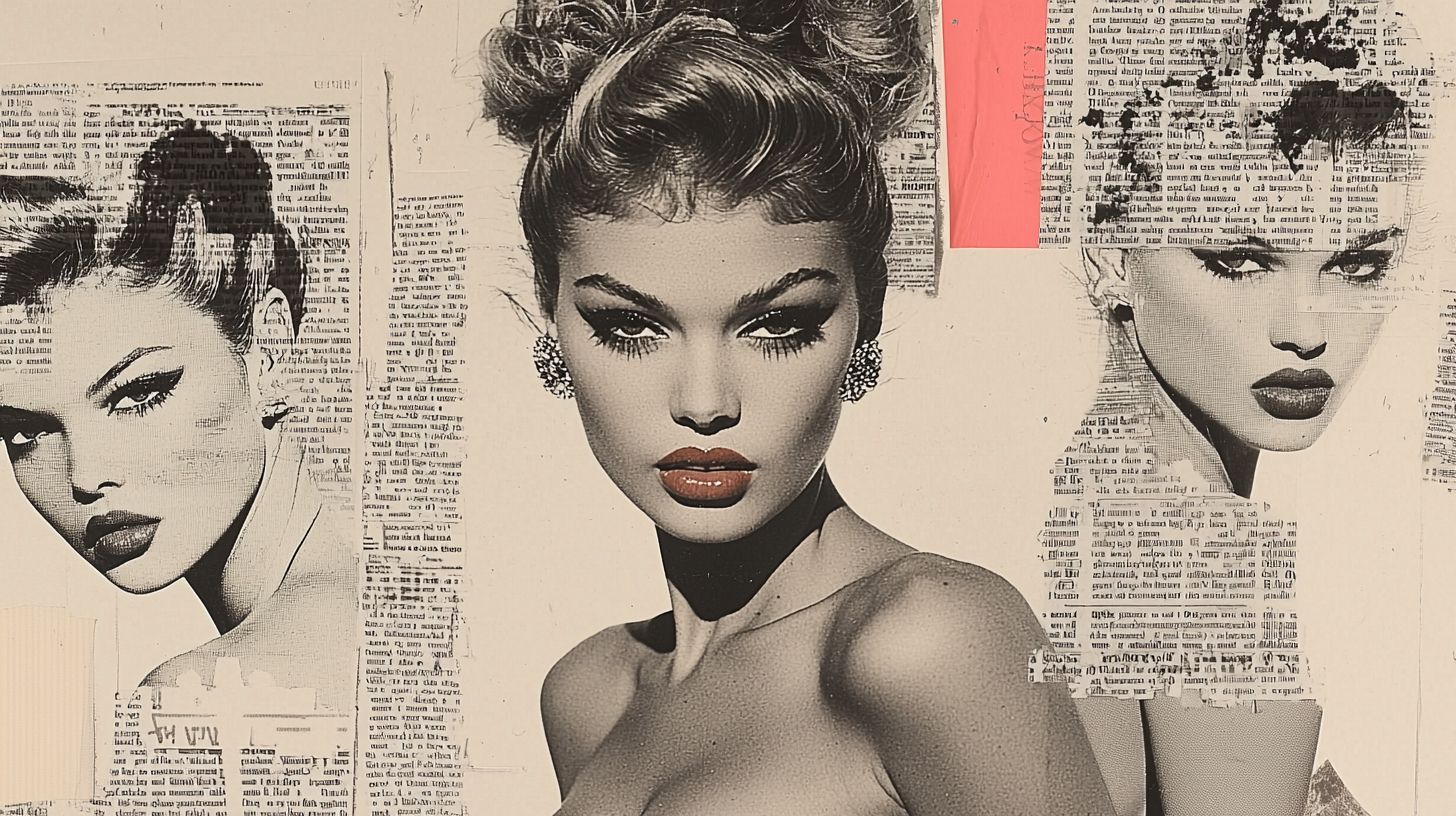 Prompt: newspaper cutouts of high end supermodels