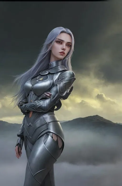 Prompt: Realistic futuristic dystopian landscape, heavy mist, random landscape,

Depicting a female High Fantasy style Dhamani, an exquisite portrayal of an exotic, gorgeous, slender, long random colored hair, random hair style, ultra realistic young adult woman, wearing a heavy iron collar,

Gorgeous perfectly detailed facial features, long legs, sumptuous perfect body, ultra pale, visible midriff, random pose, random weapon,

Perfect studio lighting, perfect shading, Professional Photo Realistic Image, RAW, artstation, splash style dark fractal paint, contour, hyper detailed, intricately detailed, unreal engine, fantastical, intricate detail, steam screen, complimentary colors, fantasy concept art, 64k resolution, deviantart masterpiece, splash arts, ultra details, Ultra realistic, hi res, UHD, complete 3D rendering.