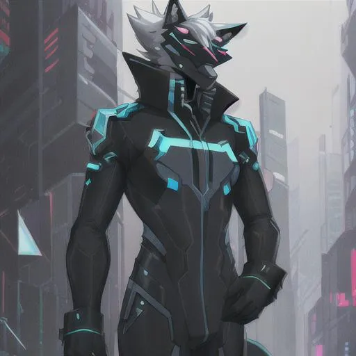 Prompt: a protogen fursona, well drawn, masterfully drawn, 4k, HD, wolf, cyberpunk


