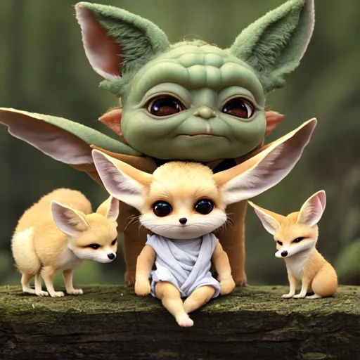 Prompt: baby yoda but with fennec fox as its head