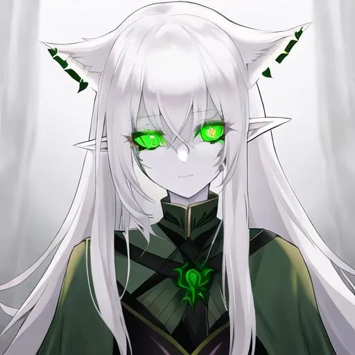 Prompt: female ghost (long white hair, pale skin, glowing green eyes, elf ears)