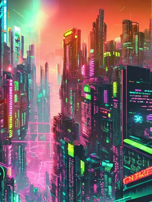 Prompt: Cyberpunk  bright neon city backdrop 