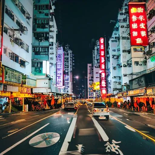 Prompt: hong kong street at night