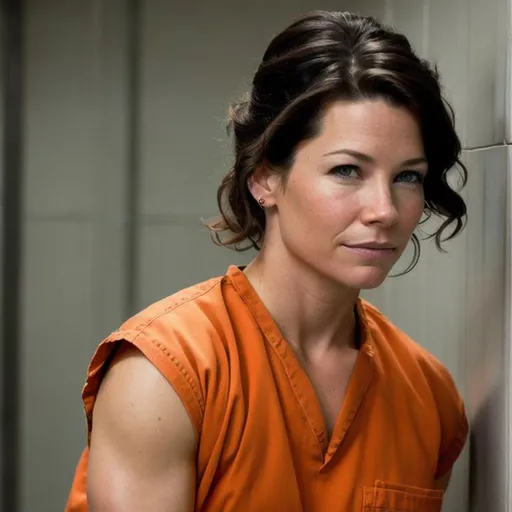 Prompt: evangeline lilly as female inmate