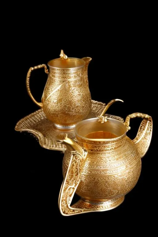 Prompt: gold tea set