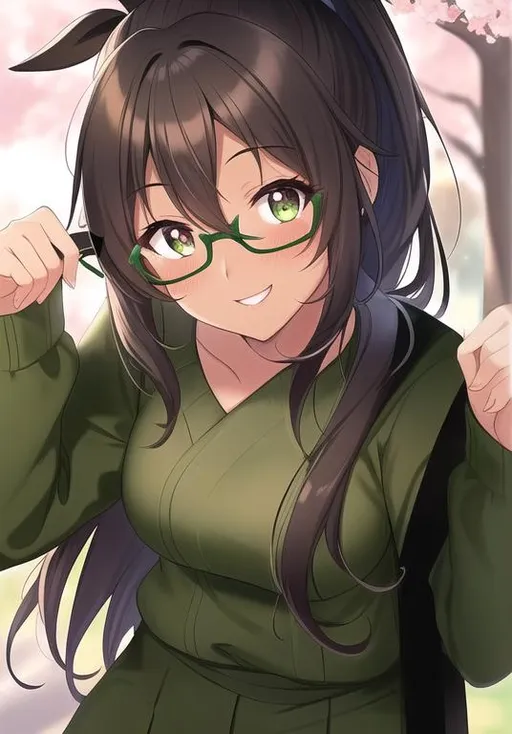 anime girl with dark brown hair in a ponytail