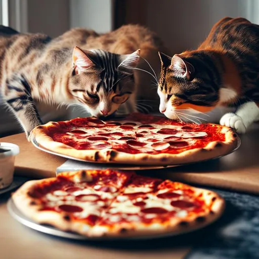 Prompt: Cats eating pizza
