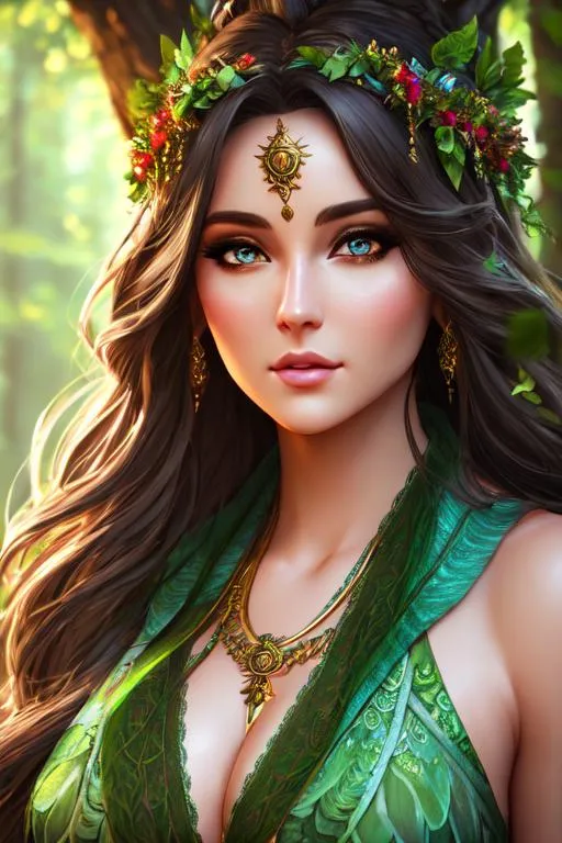 Prompt: Goddess of forest,extremely realistic, hyperdetailed, pretty girl, RPG, D&D, highly detailed face, highly detailed eyes, full body, whole body visible, full character visible, soft lighting, high definition, ultra realistic, unreal engine 5, 8K, digital art