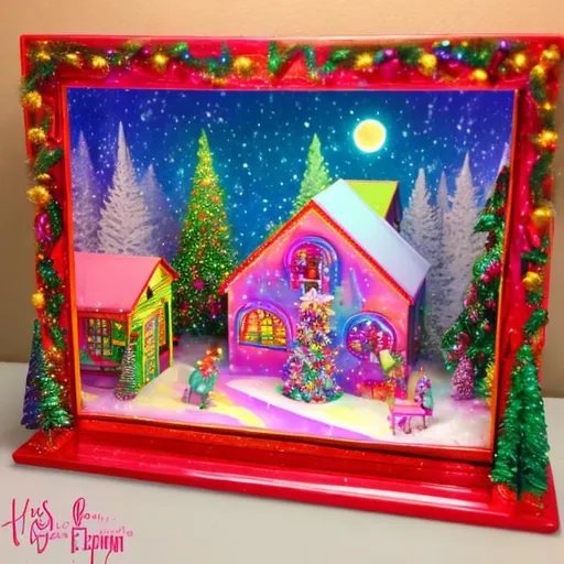 Prompt: Lisa frank style Christmas diorama