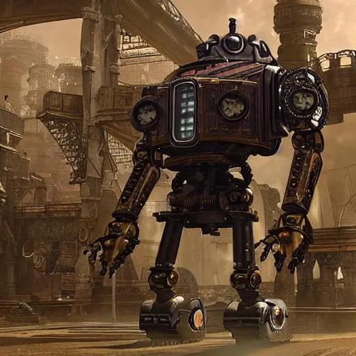 Prompt: Create a stunning Steampunk Robot in 8K UHD and HDR with intricate details and complex design. Use 3D rendering in Cinema 4D and add cinematic lighting for a breathtaking, high-resolution result that will transport viewers into a world of adventure and technology. Make this Steampunk Robot come to life with an RPG-inspired story, and let the UHD and HDR rendering bring out every intricate detail in vivid detail.