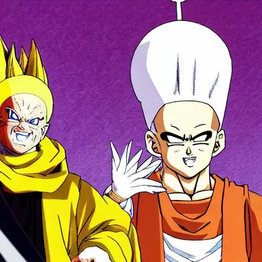 Prompt: The pope imitates a dragon ball character.