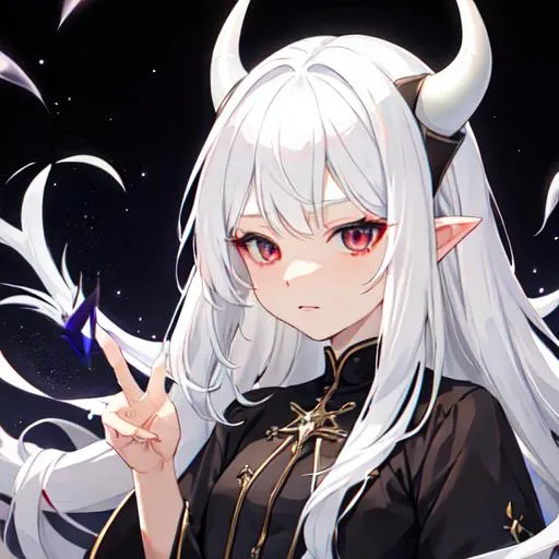 Prompt: Zaley 1female (white hair. demon horns) young kid, 10 years old