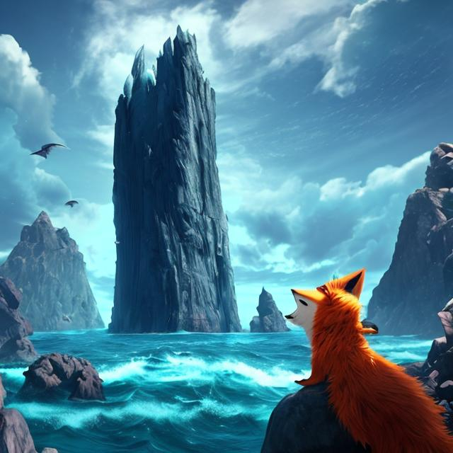 Giant Monolith in the middle of the sea, cars, foxes...