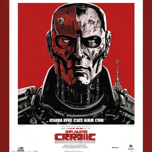Prompt: movie poster space crime cyborg war kgb russia