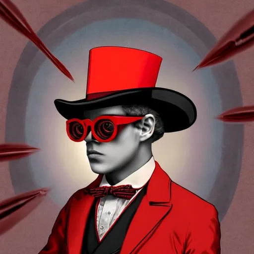 Prompt: A man named Daryll wearing a red top hat with retro glasses and optical illusions around them
