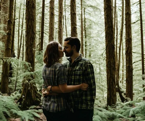 Prompt: canadian woman and man in forest